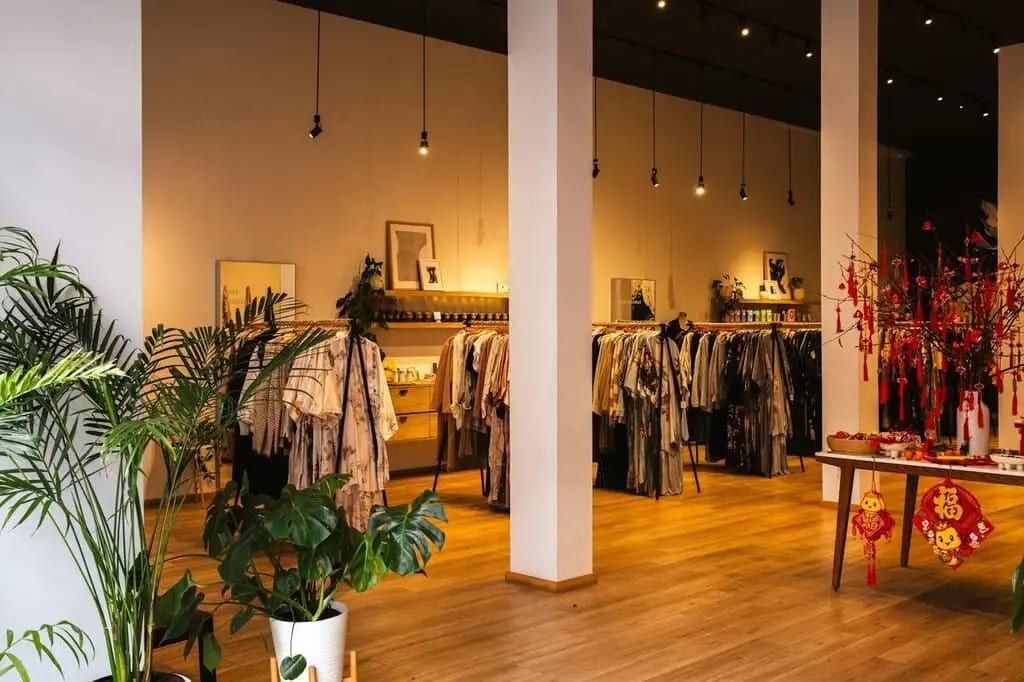 Loja de roupas em Moema com decoração moderna e plantas, dica de onde fazer compras em São Paulo